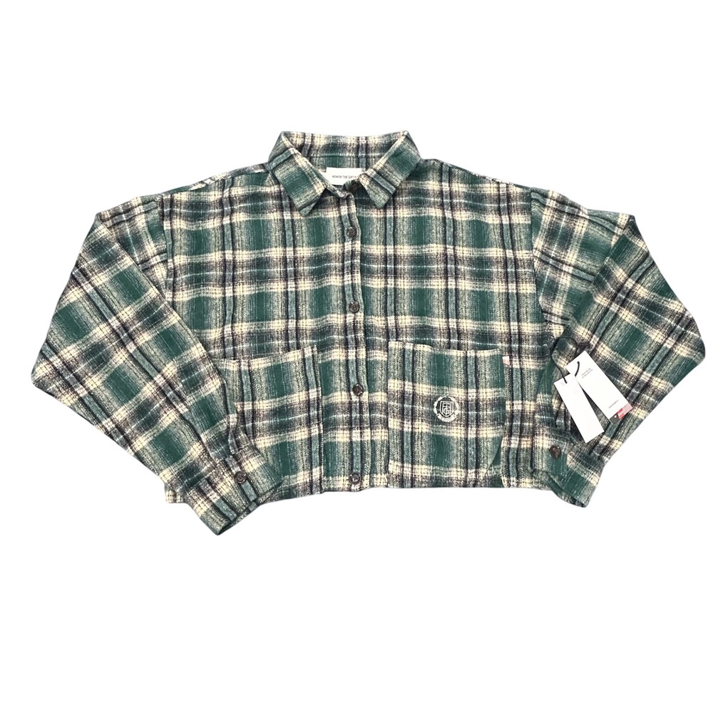 Honor The‎ Gift Green Plaid Cropped Flannel Shirt Jacket XL Boxy Fit Streetwear
